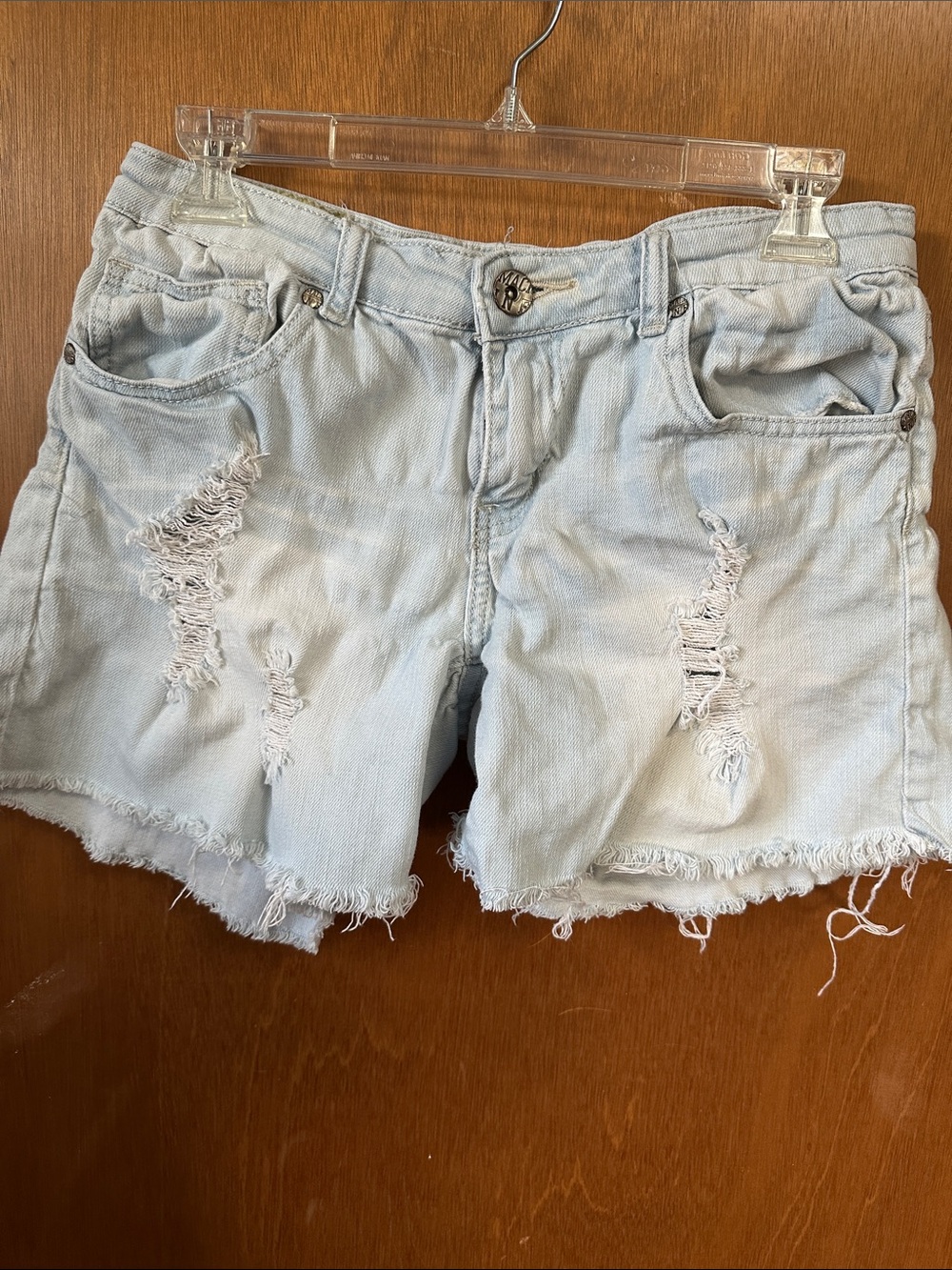 Machine Pale Blue Ripped Denim Shorts